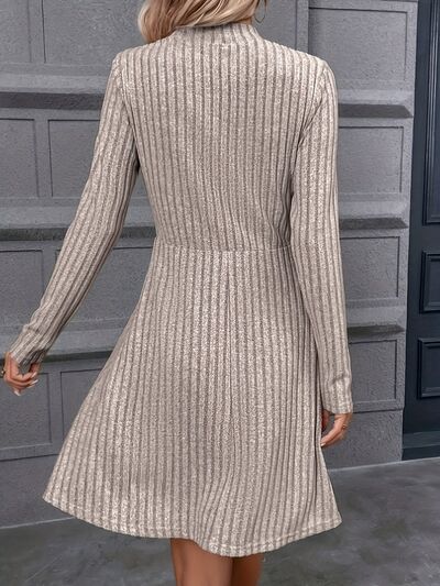 Decorative Button Mock Neck Long Sleeve Sweater Dress |1mrk.com
