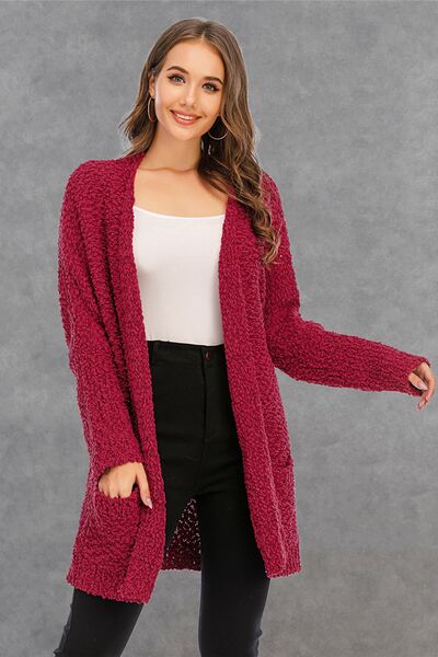 Pocketed Open Front Long Sleeve Cardigan |1mrk.com