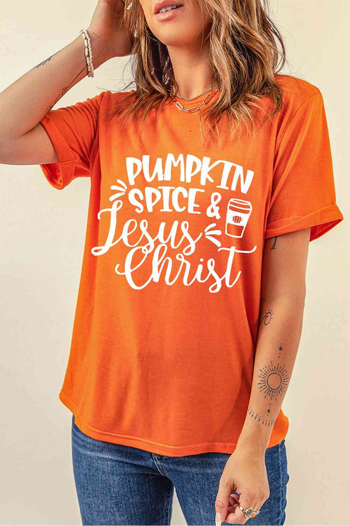 Round Neck Short Sleeve PUMPKIN SPICE JESUS CHRIST T-Shirt | 1mrk.com