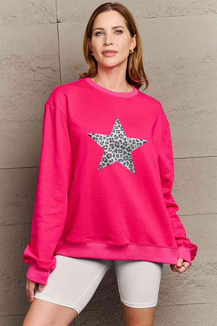 Simply Love Full Size Leopard Star Graphic Sweatshirt |1mrk.com