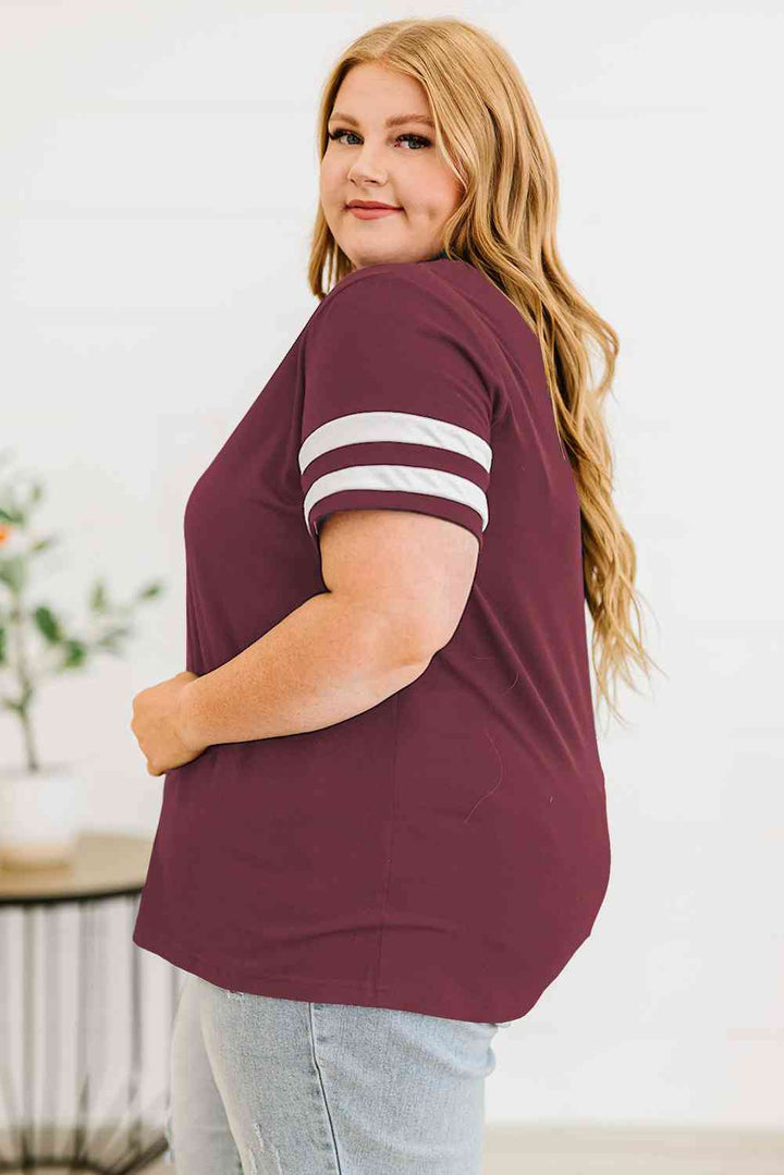 Plus Size Striped V-Neck Tee Shirt | 1mrk.com