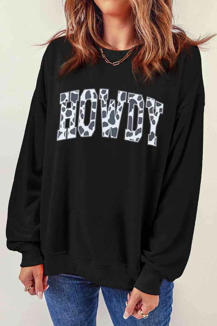 Round Neck Long Sleeve Howdy Graphic Sweatshirt |1mrk.com