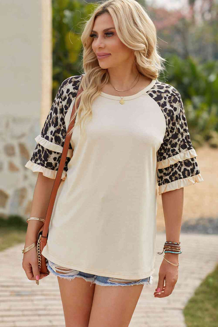 Leopard Contrast Ruffled Top | 1mrk.com