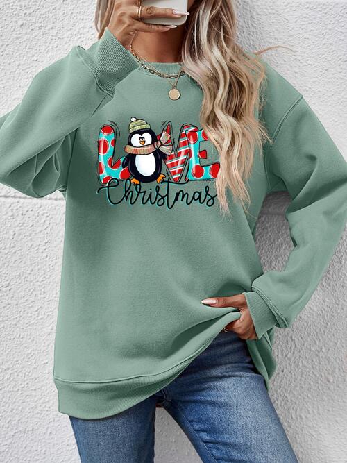 LIVE CHRISTMAS Drop Shoulder Round Neck Sweatshirt |1mrk.com