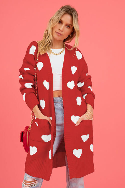 Heart Graphic Open Front Cardigan with Pockets |1mrk.com