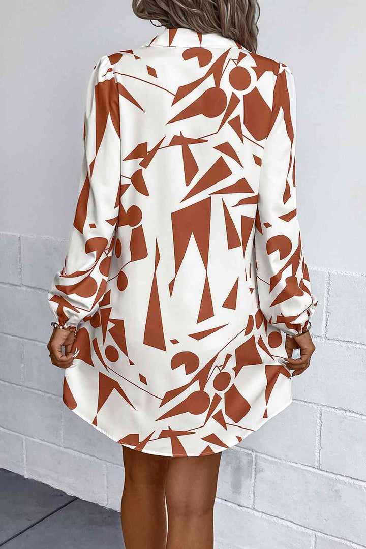 Geometric Long Sleeve Shirt Dress |1mrk.com