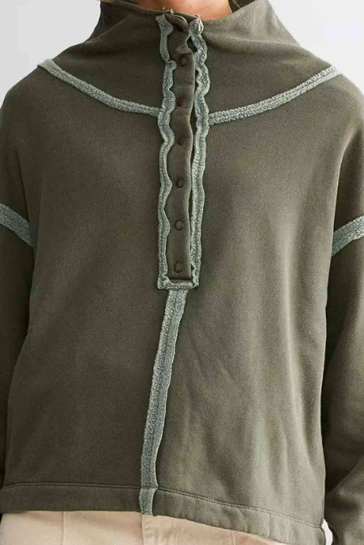 Collared Neck Half Snap Up Drop Shoulder Sweatshirt | 1mrk.com