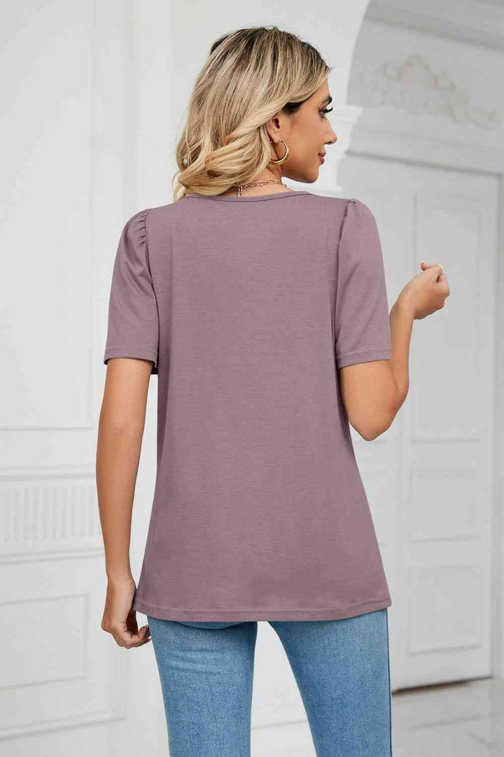 Square Neck Puff Sleeve T-Shirt | 1mrk.com