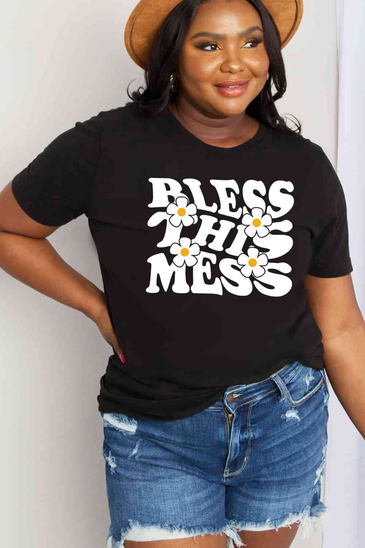 Simply Love Full Size BLESS THIS MESS Graphic Cotton Tee | 1mrk.com