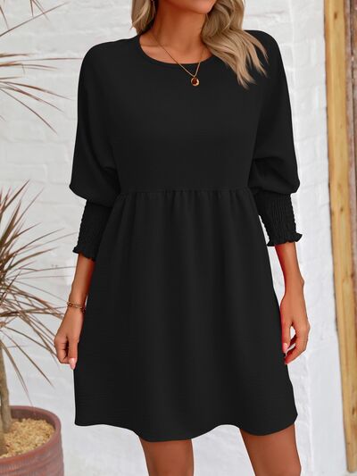 Round Neck Lantern Sleeve Mini Dress |1mrk.com