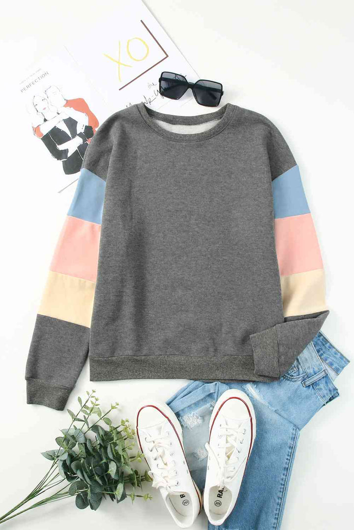 Color Block Ribbed Trim Sweatshirt |1mrk.com