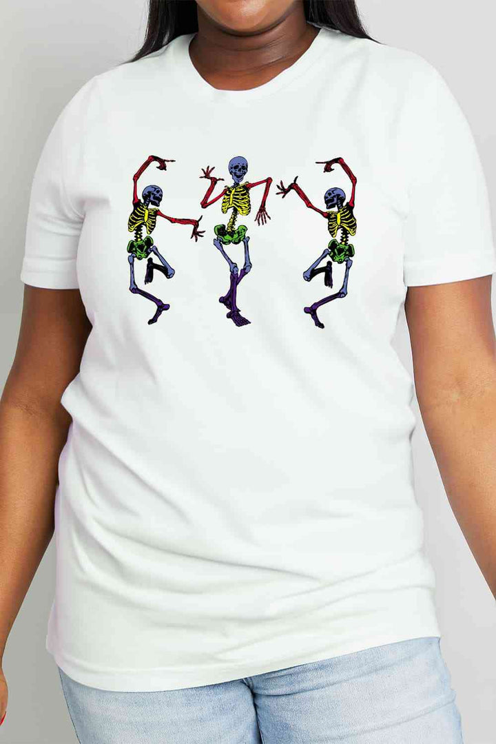 Simply Love Full Size Dancing Skeleton Graphic Cotton Tee | 1mrk.com