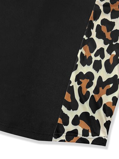 Plus Size Leopard Round Neck Long Sleeve Dress | 1mrk.com