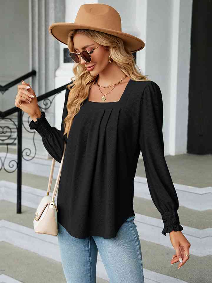 Square Neck Puff Sleeve Blouse | 1mrk.com