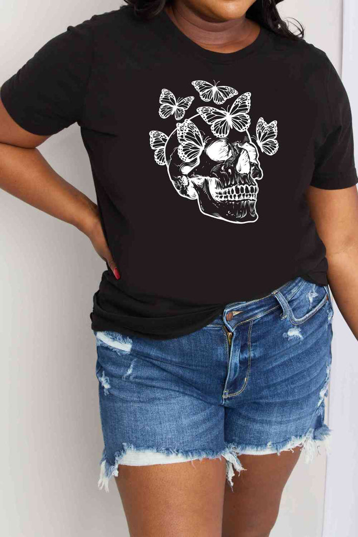 Simply Love Full Size Butterfly Skull Graphic Cotton Tee | 1mrk.com