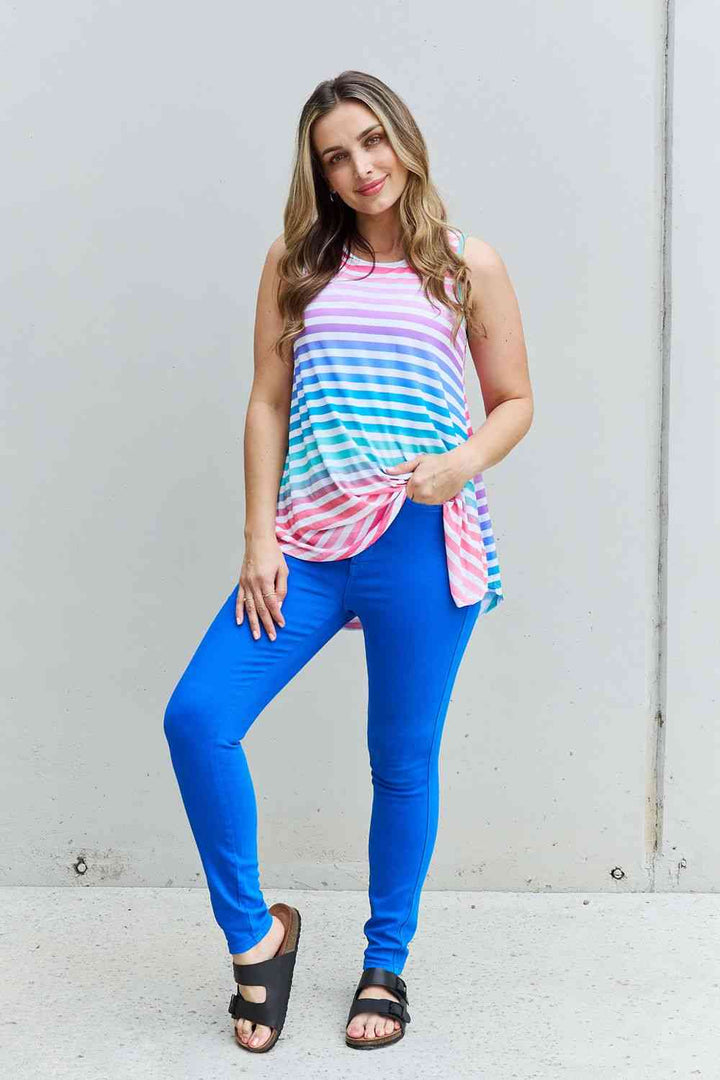 Heimish Love Yourself Full Size Multicolored Striped Sleeveless Round Neck Top | 1mrk.com