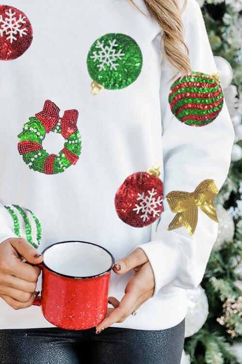 Sequin Patch Christmas Element Sweatshirt |1mrk.com