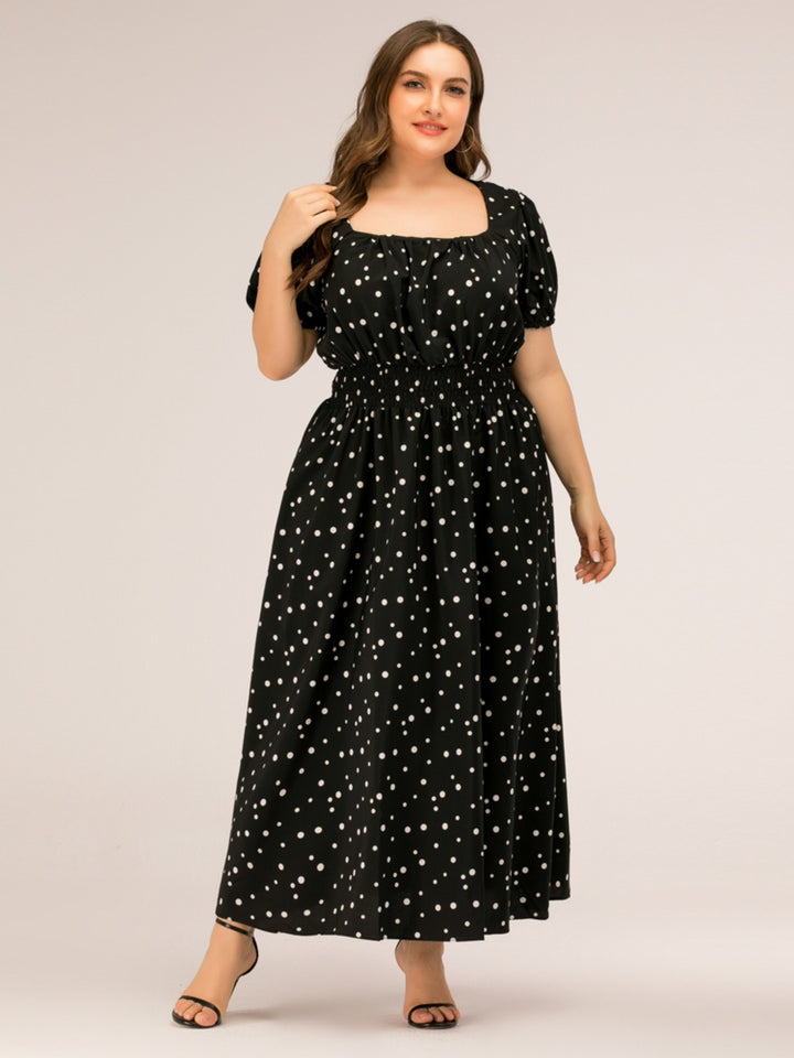 Plus Size Polka Dot Square Neck Dress | Trendsi