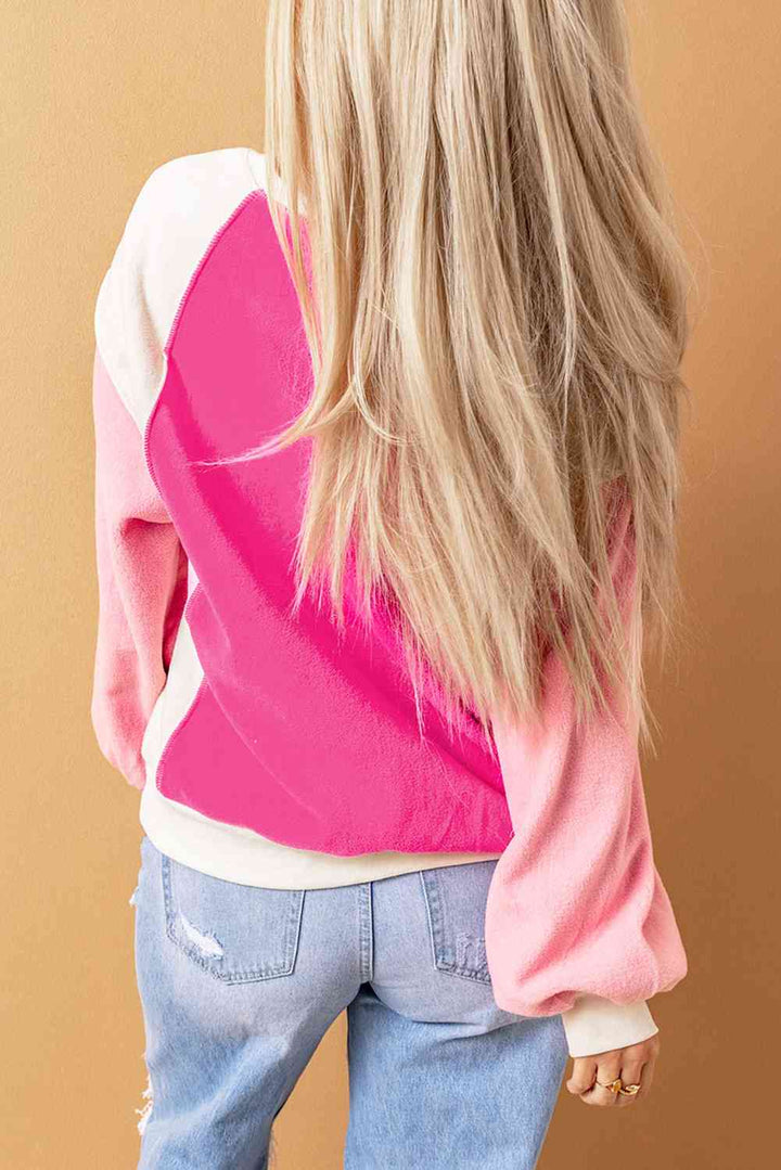 Round Neck Dropped Shoulder Color Block Sweatshirt |1mrk.com