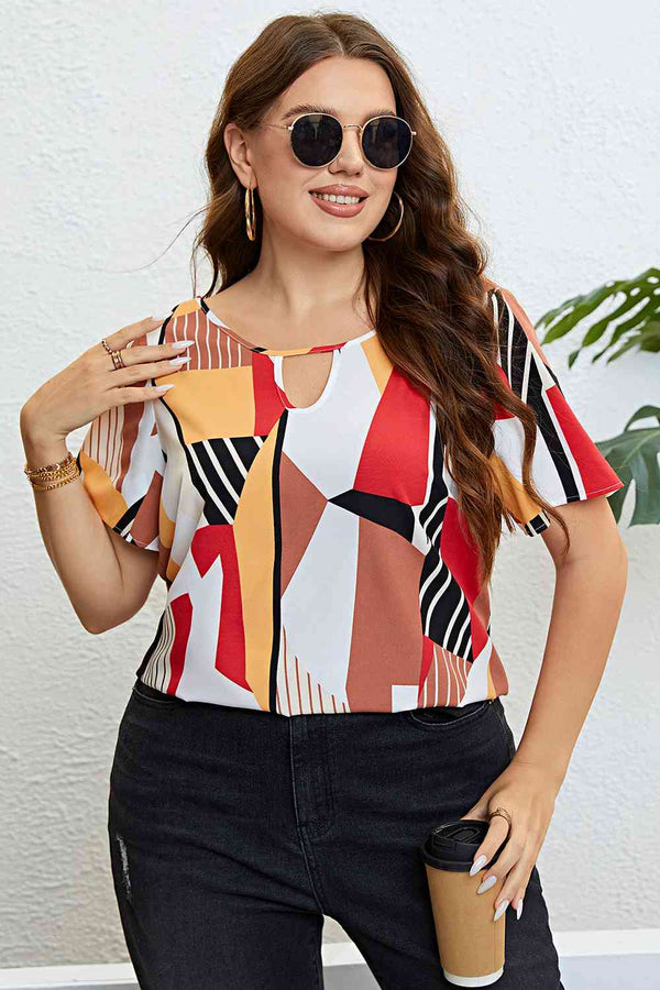 Plus Size Cutout Short Sleeve Blouse | 1mrk.com