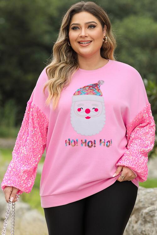 Plus Size Santa Graphic Sequin Long Sleeve Sweatshirt |1mrk.com