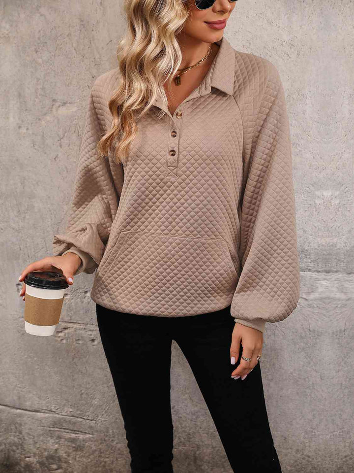 Collared Neck Buttoned Sweatshirt with Pocket |1mrk.com