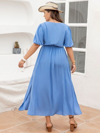 Plus Size Slit V-Neck Short Sleeve Dress |1mrk.com