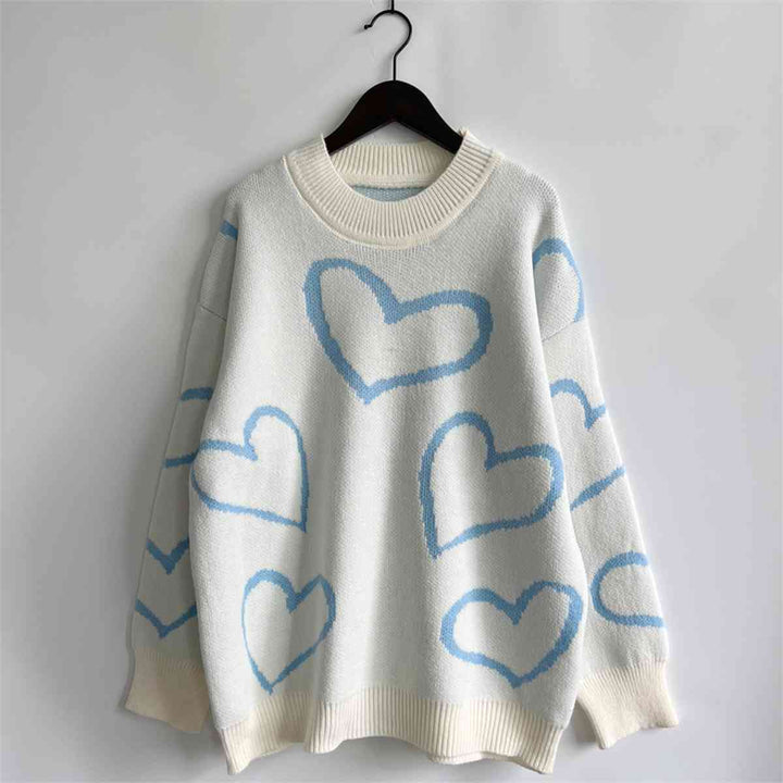 Heart Pattern Long Sleeve Sweater |1mrk.com