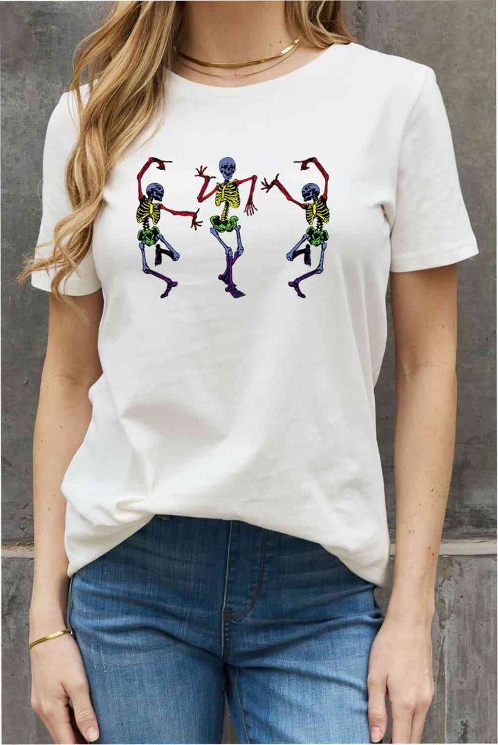 Simply Love Full Size Dancing Skeleton Graphic Cotton Tee | 1mrk.com