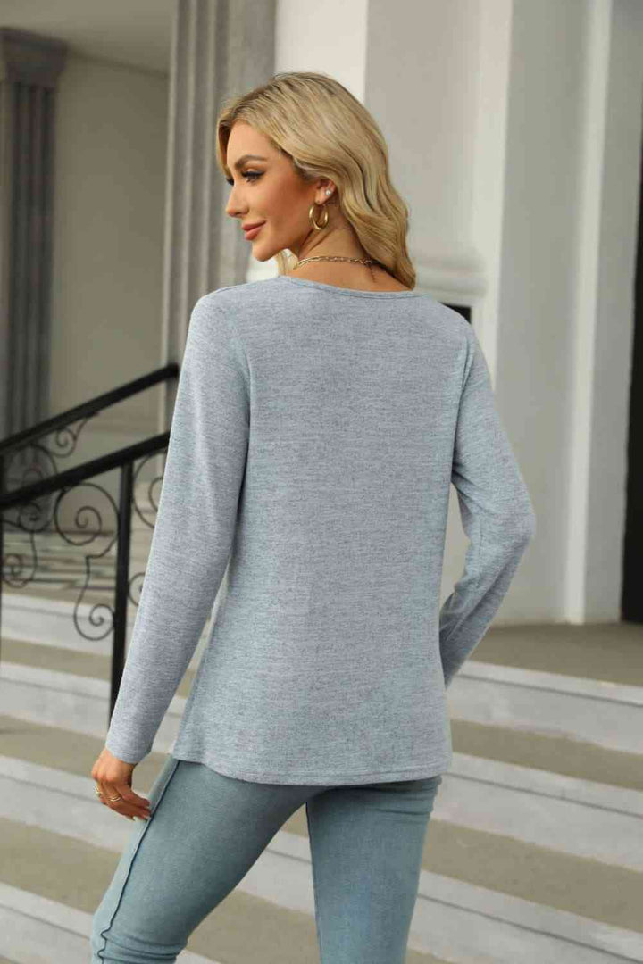 Square Neck Long Sleeve Slit T-Shirt | 1mrk.com