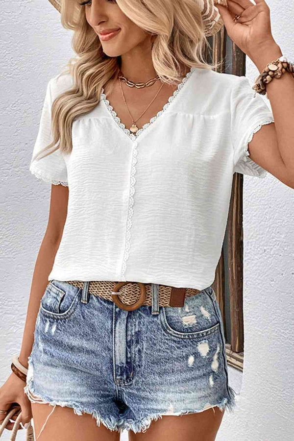 Textured Lace Trim Tee Shirt | 1mrk.com