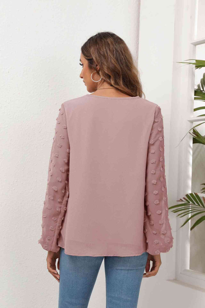 Swiss Dot Balloon Sleeve Blouse | 1mrk.com