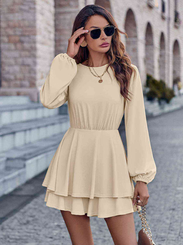 Round Neck Layered Mini Dress |1mrk.com