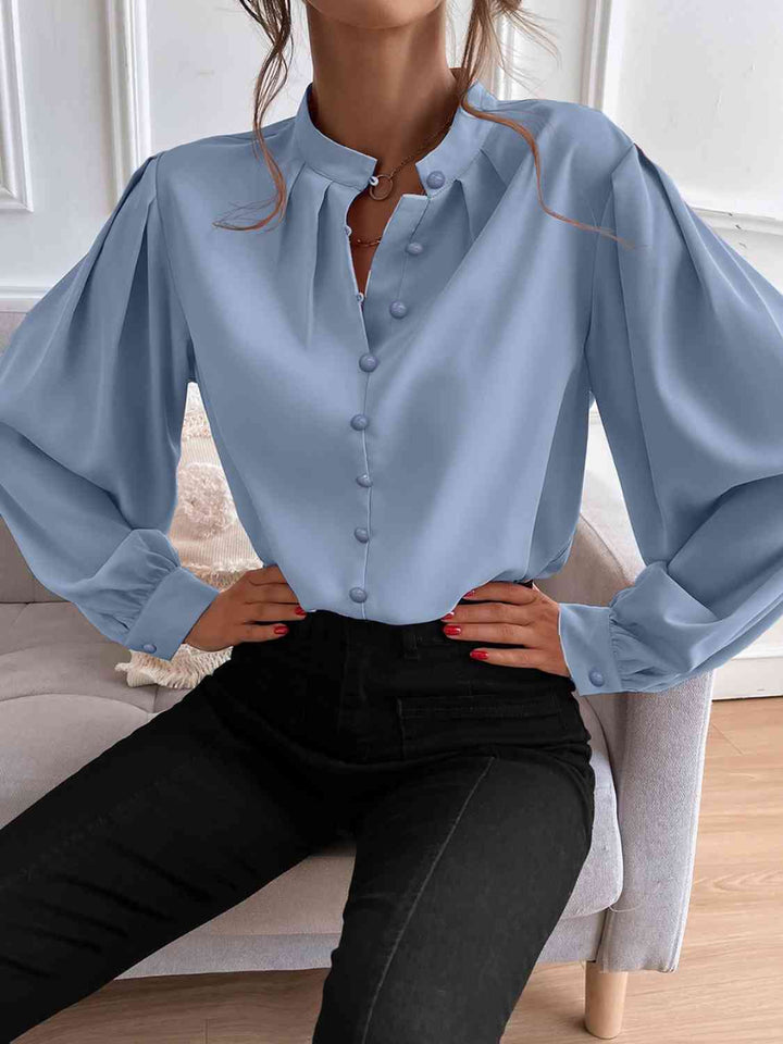 Mock Neck Button Front Shirt | 1mrk.com