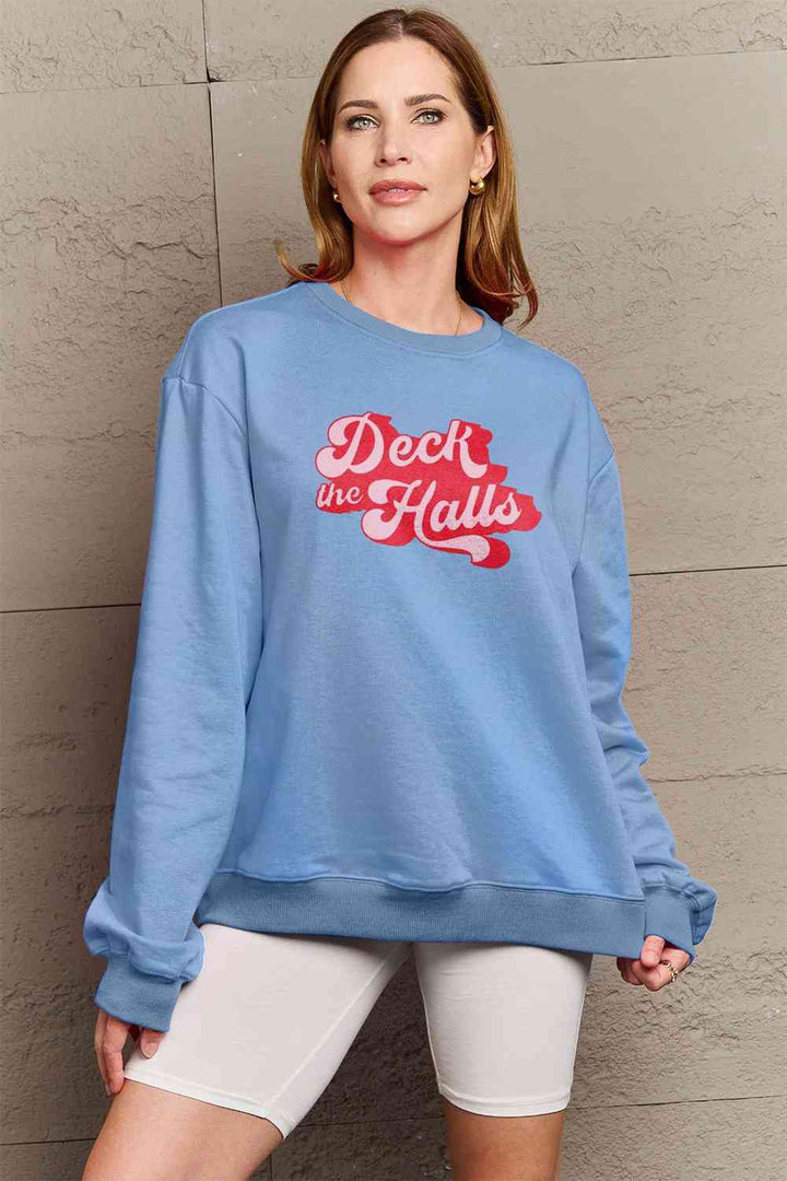 Simply Love Full Size DECK THE HALLS Graphic Sweatshirt |1mrk.com