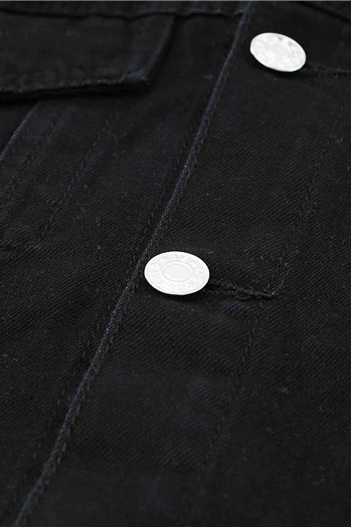 Distressed Button-Up Denim Jacket with Pockets | 1mrk.com