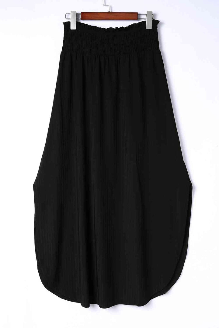 Smocked Waist Slit Maxi Skirt |1mrk.com