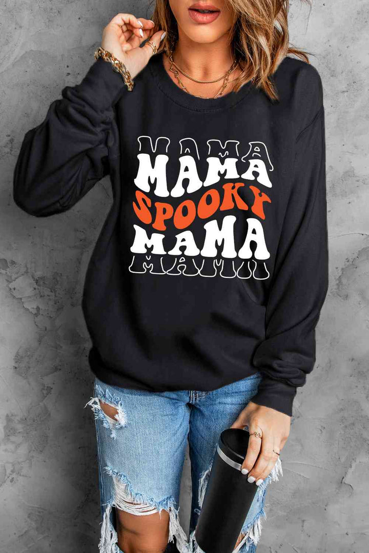 Round Neck Long Sleeve SPOOKY MAMA Sweatshirt |1mrk.com