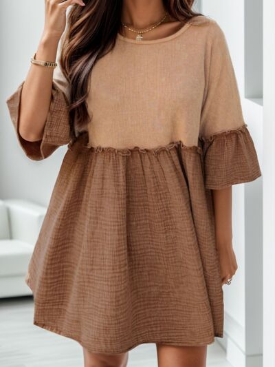 Frill Round Neck Half Sleeve Dress |1mrk.com