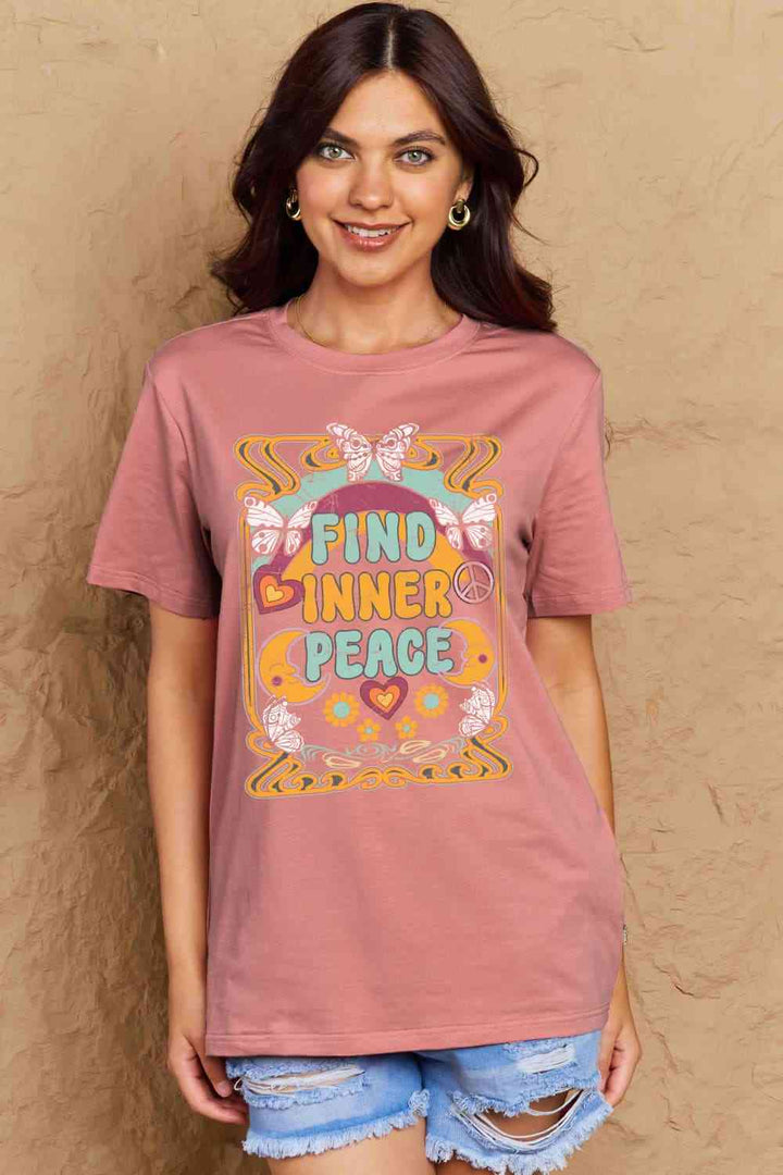 Simply Love Full Size FIND INNER PEACE Graphic Cotton T-Shirt | 1mrk.com