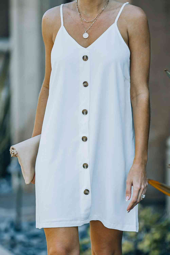 Buttoned Spaghetti Strap Dress |1mrk.com