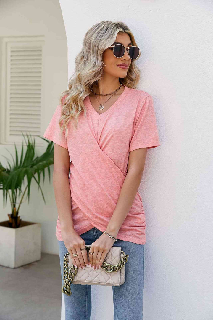 V-Neck Crisscross Short Sleeve Tee | 1mrk.com