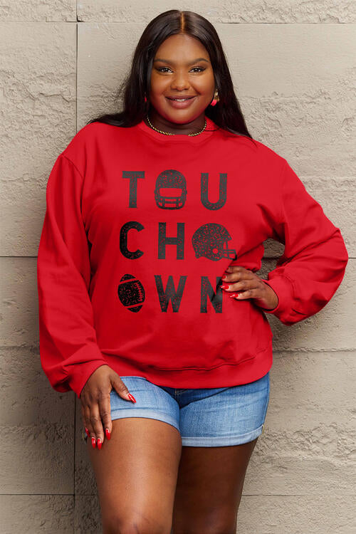 Simply Love Full Size TOUCHDOWN Long Sleeve Sweatshirt |1mrk.com