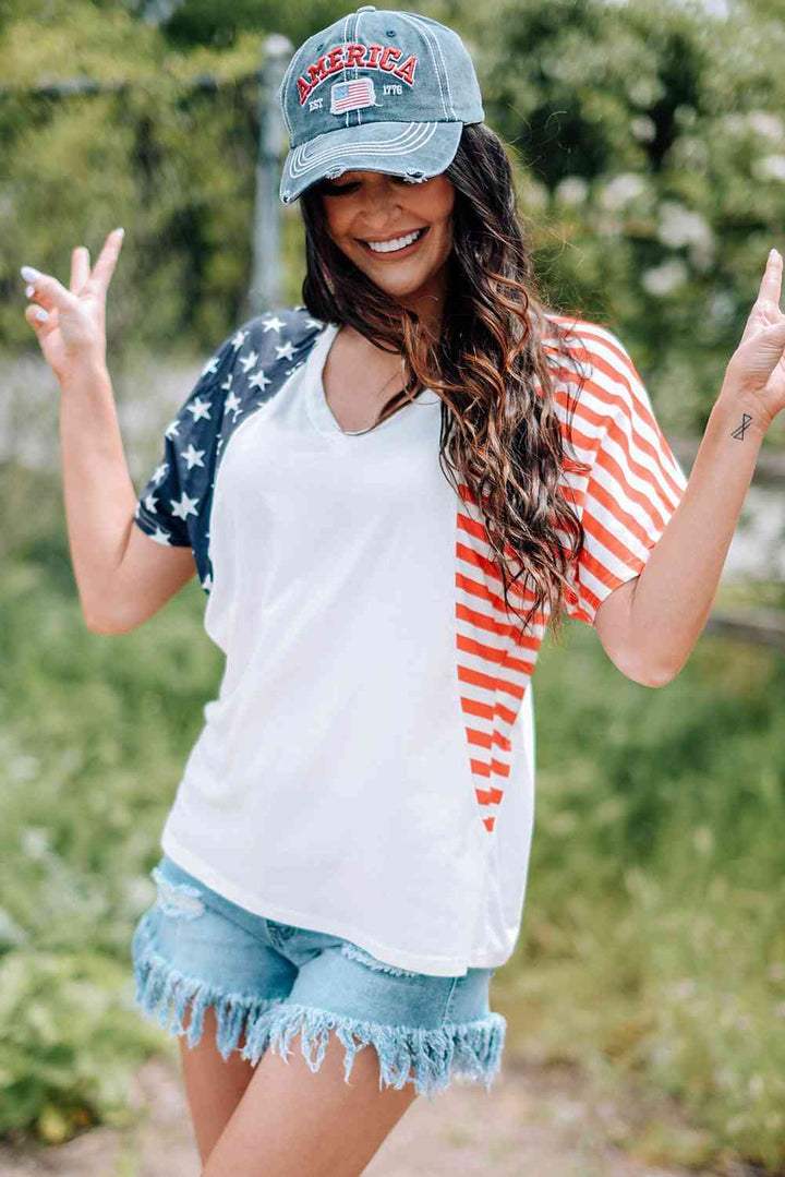 US Flag V-Neck Tee Shirt | 1mrk.com