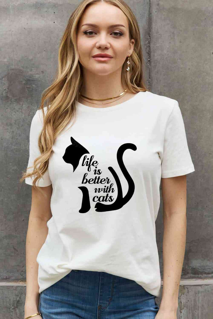 Simply Love Simply Love Full Size LIFE IS BETTER WITH CATS Graphic Cotton Tee | 1mrk.com