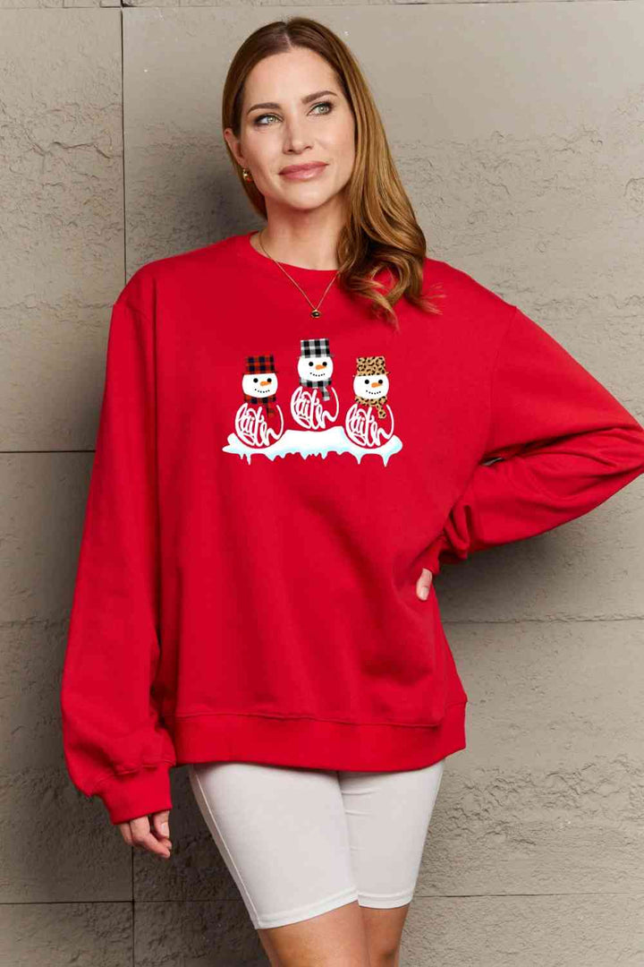 Simply Love Full Size Snowmen Graphic Sweatshirt |1mrk.com