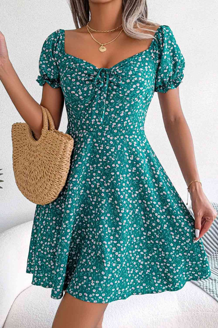 Ditsy Floral Drawstring A-Line Dress |1mrk.com