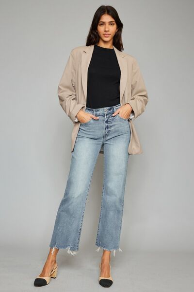 Kancan High Waist Raw Hem Cropped Wide Leg Jeans |1mrk.com