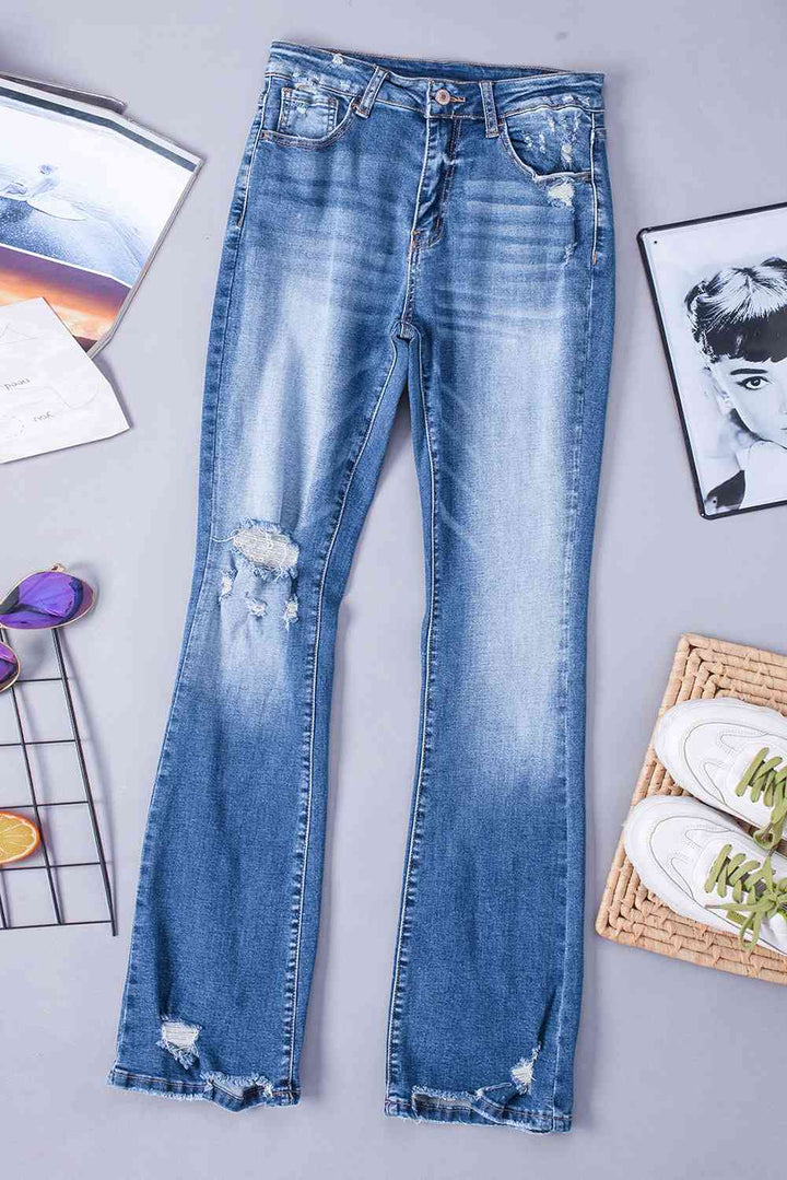 Distressed Flared Jeans with Pockets | 1mrk.com
