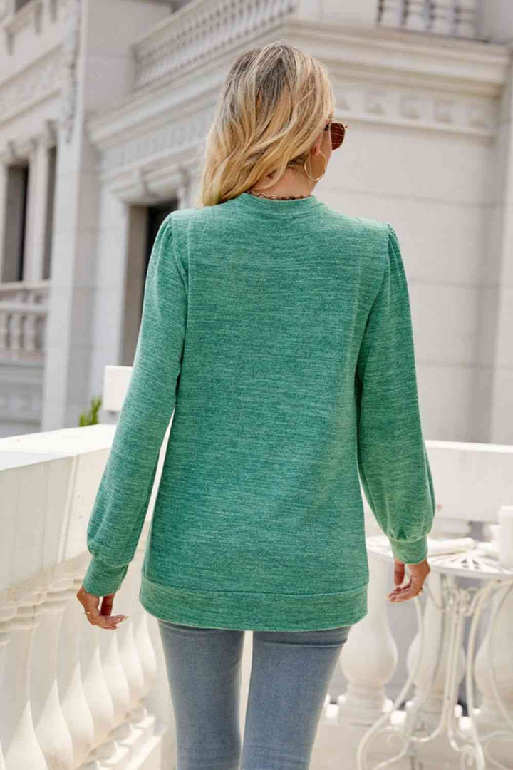 Long Puff Sleeve V-Neck Top | 1mrk.com